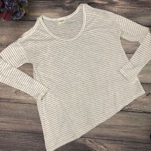 H.I.P. cold shoulder asymmetric striped knit top